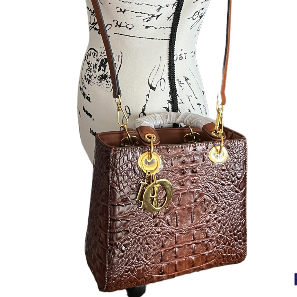 NEW Coffee/Brown reptile skin leather Shoulder Bag